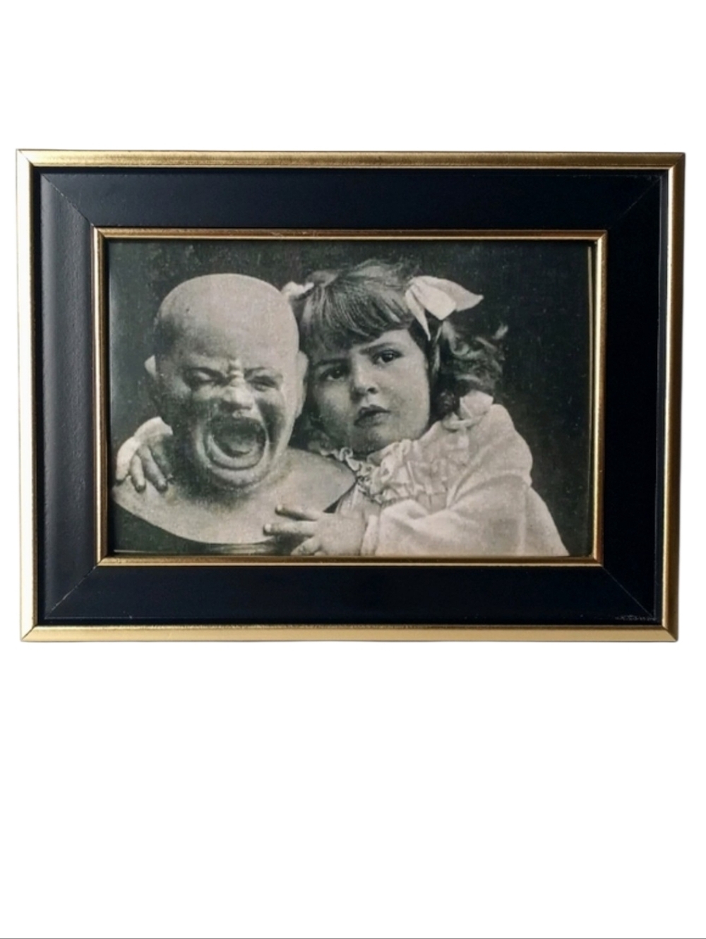 Vintage Victorian Girl With Strange Screaming Doll Retro Horror Oddity Framed